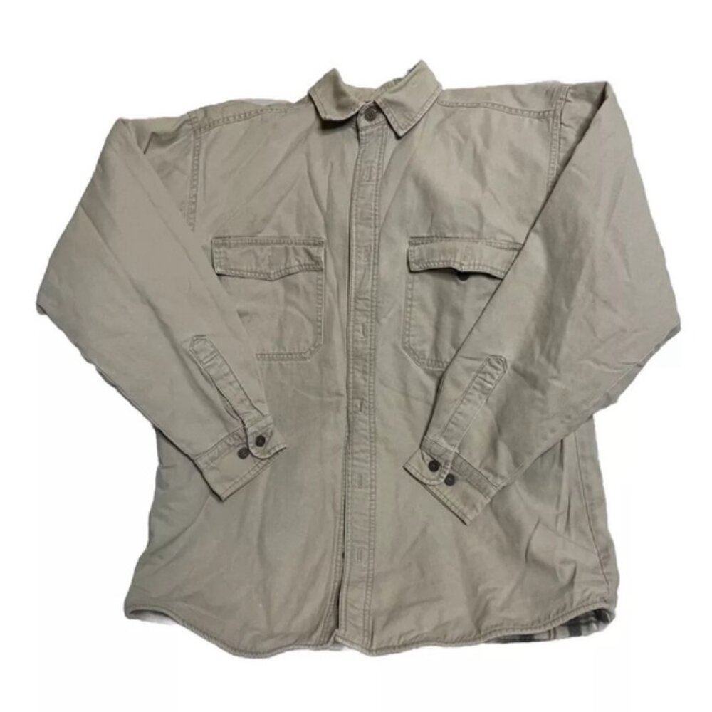 Levis Shacket Mens M Beige Fleece Plaid Lined Shirt Jacket Pockets Logo Buttons